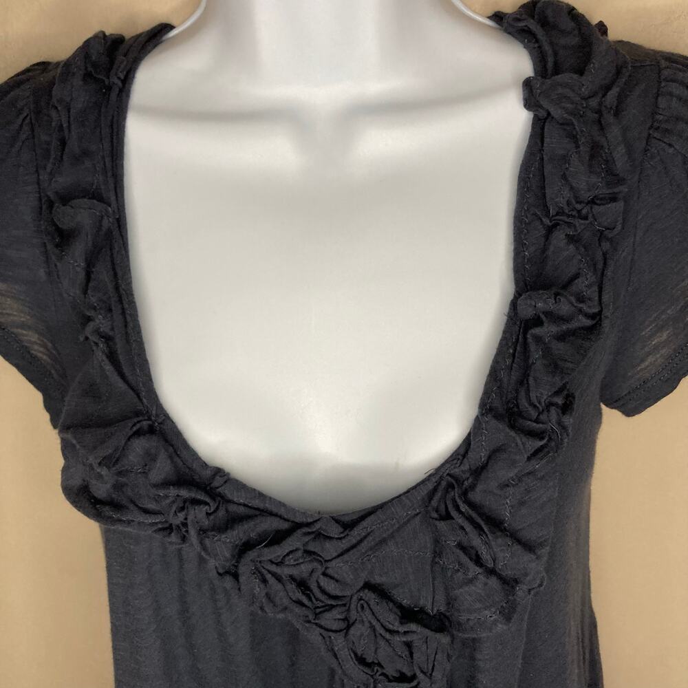 Anthropologie Blue Cotton Top With Floral Applique Neckline Pinktucks Size Small - Picture 13 of 16